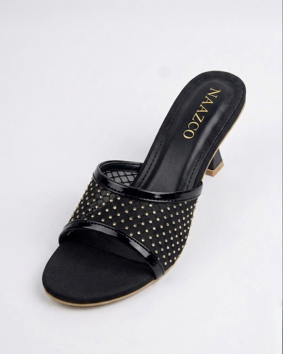 The Stella Embellished Heel Mule - Black