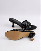 The Stella Embellished Heel Mule — Black