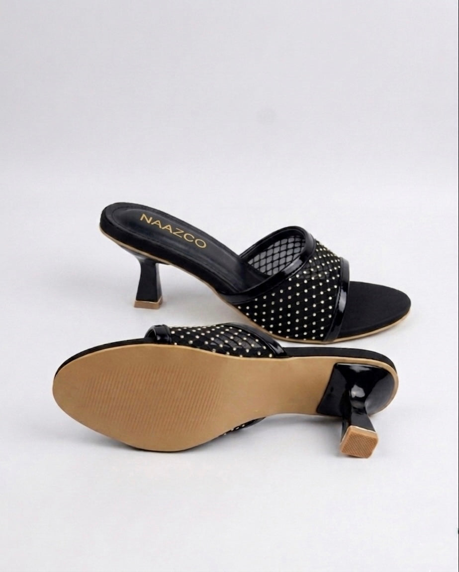 The Stella Embellished Heel Mule - Black