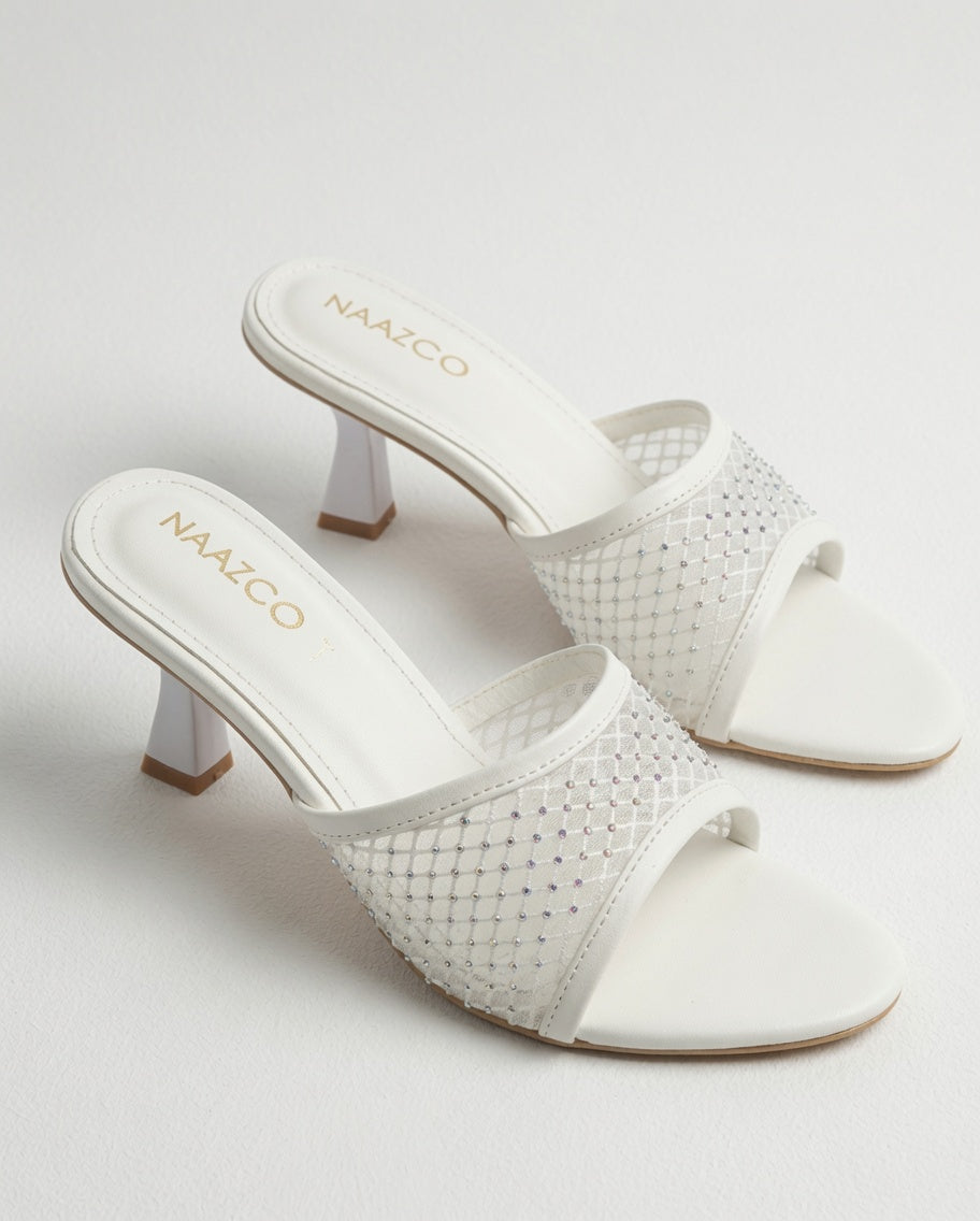 The Stella Embellished Heel Mule — Pearl White