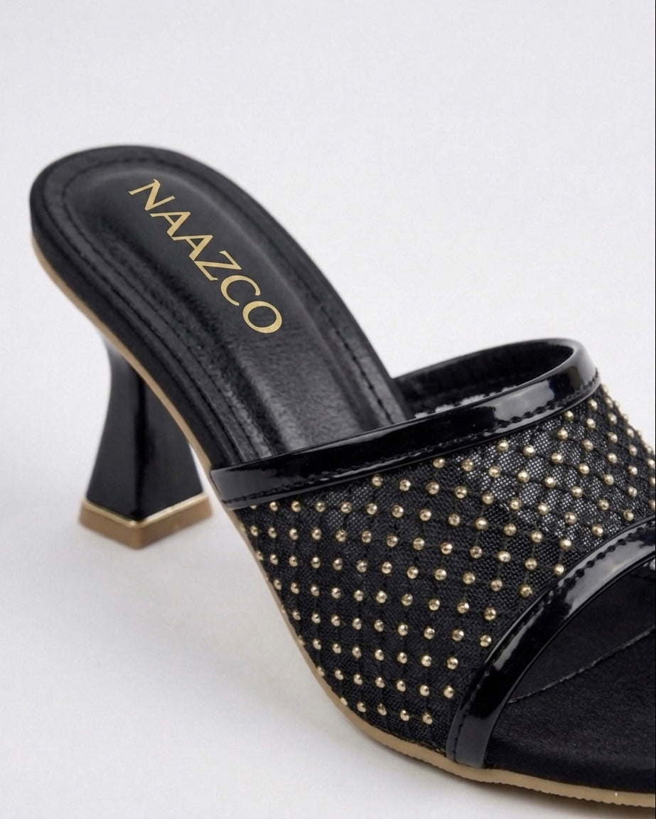 The Stella Embellished Heel Mule - Black