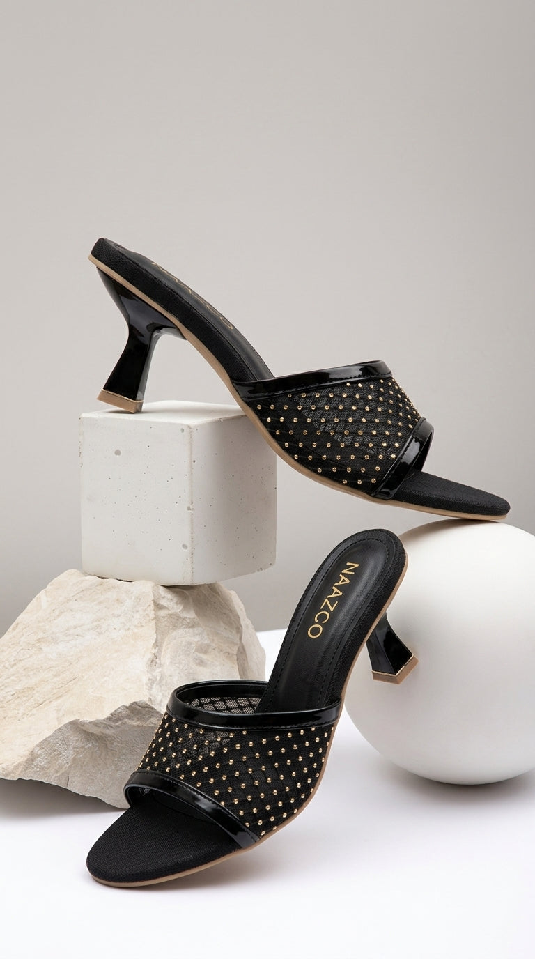 The Stella Embellished Heel Mule - Black